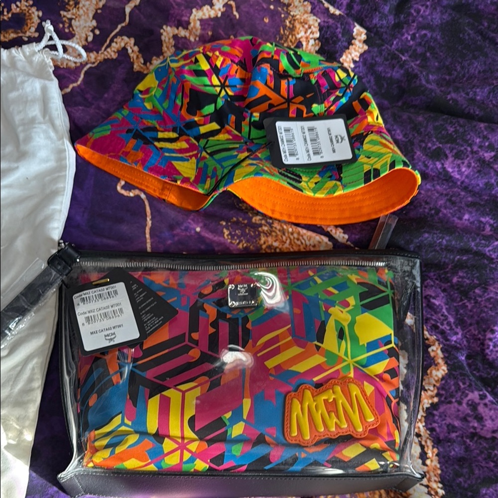 MCM wristlet with matching bucket hat